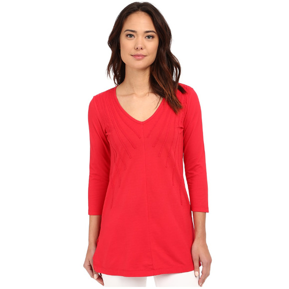 Mod-o-doc Women Zinnia Classic Jersey Lace Layover V-Neck Tee Red Size S - Picture 1 of 2